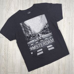 Ocean Current Amsterdam City Scape Dark Gary T-Shirt Graphic Print Sz LG